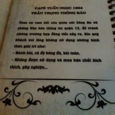 Thực đơn- Tuấn Ngọc Cafe - Hoàng Văn Thụ