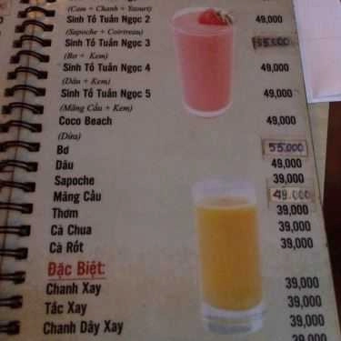 Thực đơn- Tuấn Ngọc Cafe - Hoàng Văn Thụ