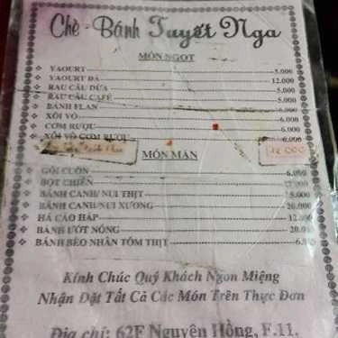 Thực đơn- Tiệm Bánh Chè Bánh Tuyết Nga - Nguyên Hồng