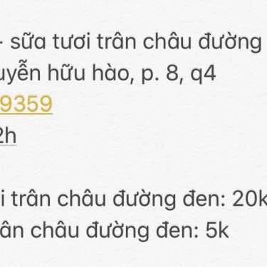 Thực đơn- Ăn vặt Ty Béo - Sữa Tươi Trân Châu Đường Đen