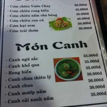 Thực đơn- Quán Ăn Nhà Hàng Vườn Chay Garden