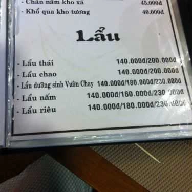 Thực đơn- Quán Ăn Nhà Hàng Vườn Chay Garden