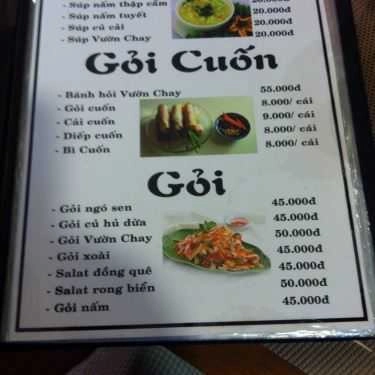 Thực đơn- Quán Ăn Nhà Hàng Vườn Chay Garden