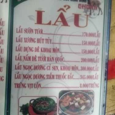Thực đơn- Quán Nhậu Chuẩn Dê Núi Ninh Bình