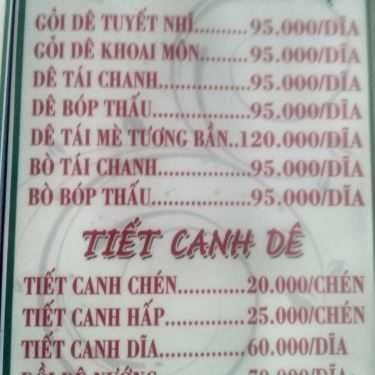 Thực đơn- Quán Nhậu Chuẩn Dê Núi Ninh Bình