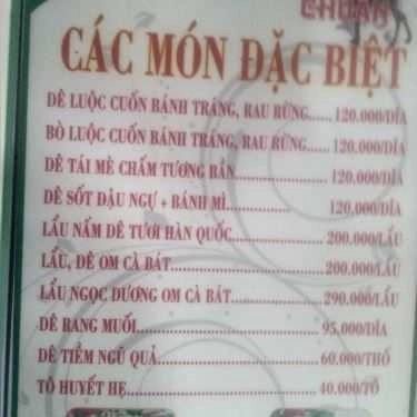 Thực đơn- Quán Nhậu Chuẩn Dê Núi Ninh Bình