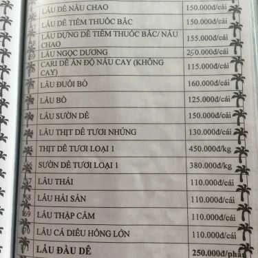 Thực đơn- Quán Nhậu Dê Phát Tài