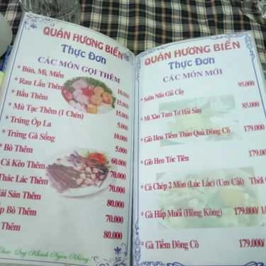 Thực đơn- Quán Nhậu Hương Biển 2 - Chuyên Các Món Ăn Hải Sản