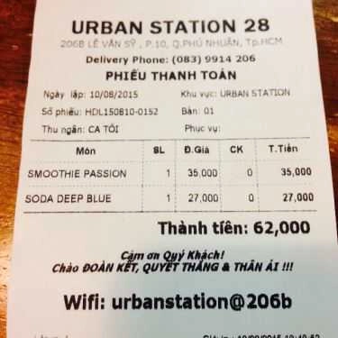 Thực đơn- Urban Station Coffee Takeaway - Lê Văn Sỹ