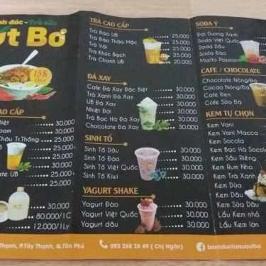 Thực đơn- Cafe Út Bơ 2 - Trà Sữa & Bánh Đúc - Quách Văn Tuấn