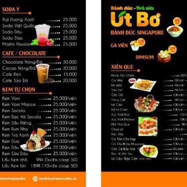 Thực đơn- Cafe Út Bơ - Trà Sữa & Bánh Đúc - Đường C6