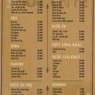 Thực đơn- Út Cà Phê - Tiệm Cà Phê Giải Khát