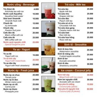 Thực đơn- Tiệm Bánh V Bánh Mì - Lê Bình