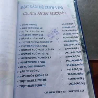 Thực đơn- Quán Nhậu Vĩnh Lộc - Quán Dê Tươi