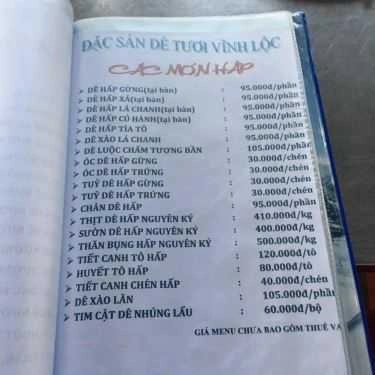 Thực đơn- Quán Nhậu Vĩnh Lộc - Quán Dê Tươi