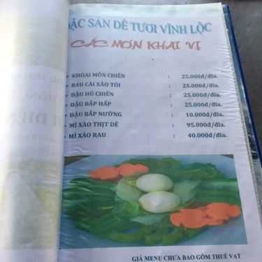 Thực đơn- Quán Nhậu Vĩnh Lộc - Quán Dê Tươi