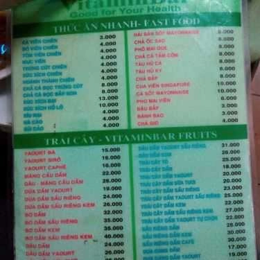Thực đơn- Vitamin Bar III - Sinh Tố & Ăn Vặt