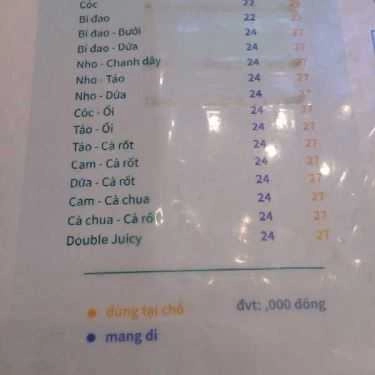 Thực đơn- Cafe Vitaminee Trái Cây - Sinh Tố & Nước Ép