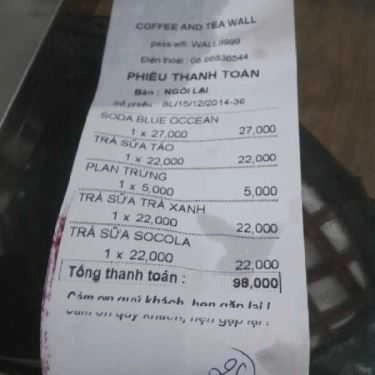 Thực đơn- Wall Coffee