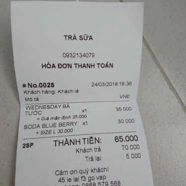Thực đơn- Cafe Wednesday Tea
