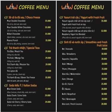 Thực đơn- Wow Coffee & Ice-Cream