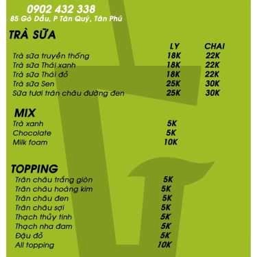 Thực đơn- Xanh Lá - Cafe & Sinh Tố