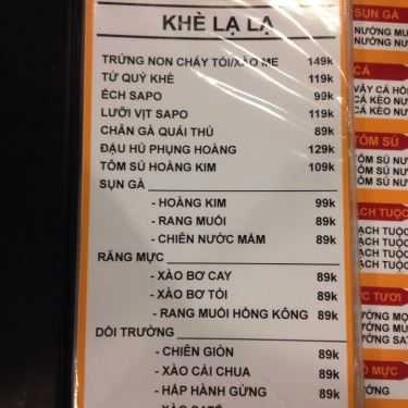 Thực đơn- Quán Nhậu Xiên Khè - Nướng & Lẩu - Võ Văn Kiệt