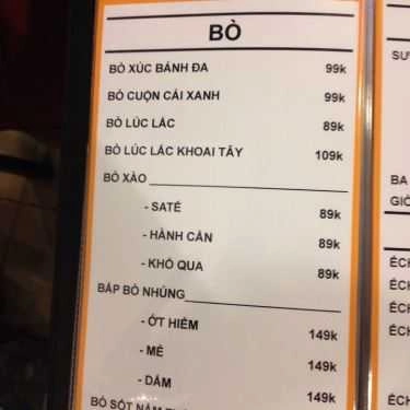 Thực đơn- Quán Nhậu Xiên Khè - Nướng & Lẩu - Võ Văn Kiệt