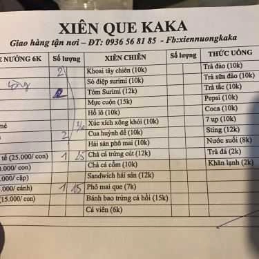 Thực đơn- Ăn vặt Xiên Que - Xiên Nướng - Kaka