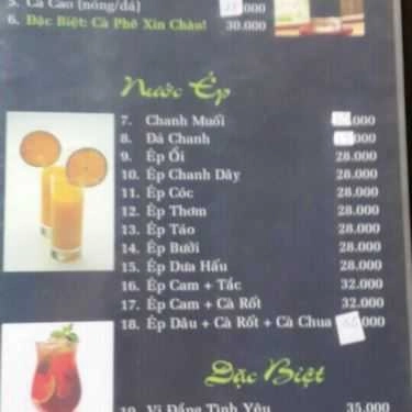 Thực đơn- Xin Chào Cafe