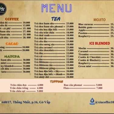 Thực đơn- Xíu Coffee & Tea