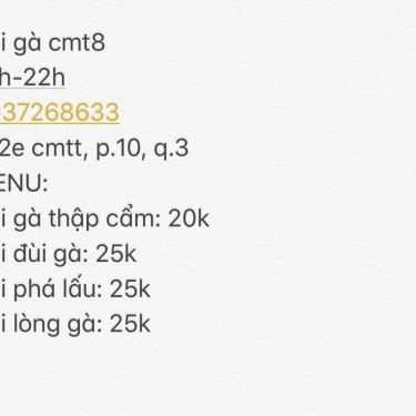 Thực đơn- Ăn vặt Xôi Gà - 132E Cách Mạng Tháng 8