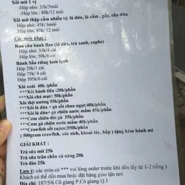 Thực đơn- Ăn vặt Xôi Mít Sì Gòn - Giao Hàng Tận Nơi