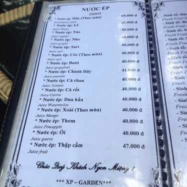 Thực đơn- XP Garden Cafe - Cafe Sân Vườn
