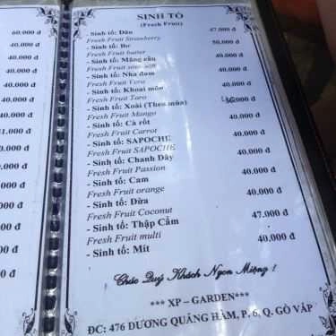 Thực đơn- XP Garden Cafe - Cafe Sân Vườn