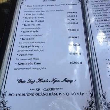 Thực đơn- XP Garden Cafe - Cafe Sân Vườn