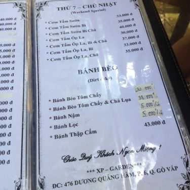 Thực đơn- XP Garden Cafe - Cafe Sân Vườn
