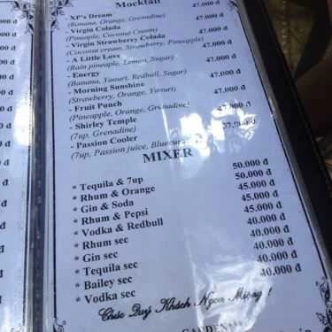 Thực đơn- XP Garden Cafe - Cafe Sân Vườn