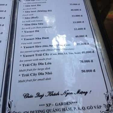 Thực đơn- XP Garden Cafe - Cafe Sân Vườn
