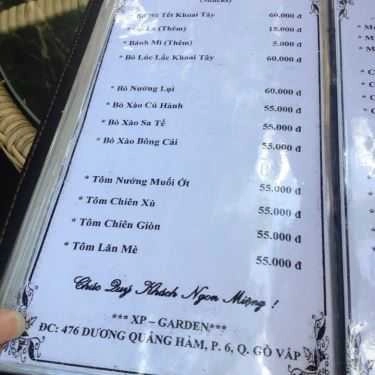 Thực đơn- XP Garden Cafe - Cafe Sân Vườn