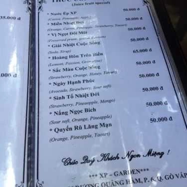 Thực đơn- XP Garden Cafe - Cafe Sân Vườn