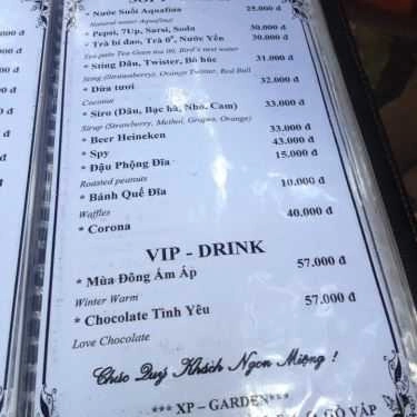 Thực đơn- XP Garden Cafe - Cafe Sân Vườn
