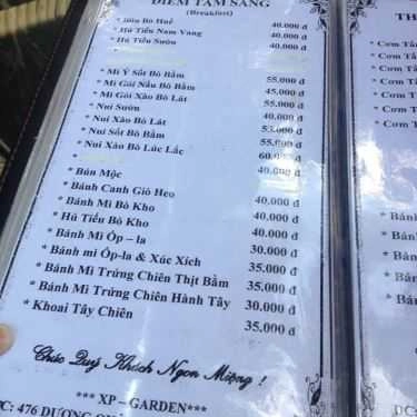 Thực đơn- XP Garden Cafe - Cafe Sân Vườn