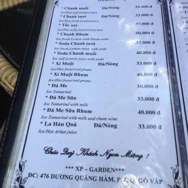 Thực đơn- XP Garden Cafe - Cafe Sân Vườn