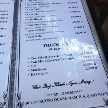 Thực đơn- XP Garden Cafe - Cafe Sân Vườn