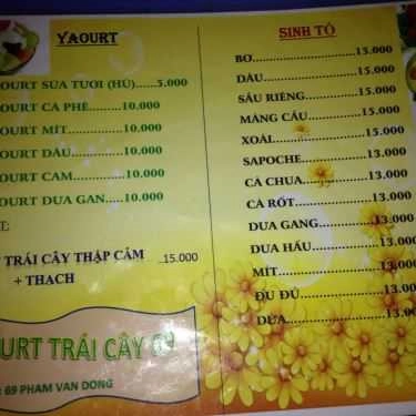 Thực đơn- Cafe Yaourt Trái Cây 69 - Phạm Văn Đồng