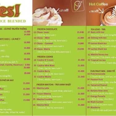 Thực đơn- Yes! Cafe & Blended