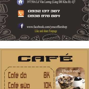 Thực đơn- Yêu - Cafe, Trà Sữa & Ăn Vặt