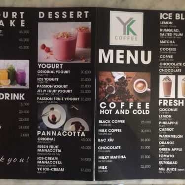 Thực đơn- YK Coffee - Nguyễn Thị Minh Khai