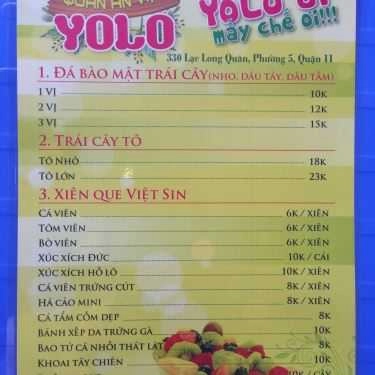 Thực đơn- Ăn vặt Yolo Quán - Xiên Que & Đá Bào Mật Trái Cây